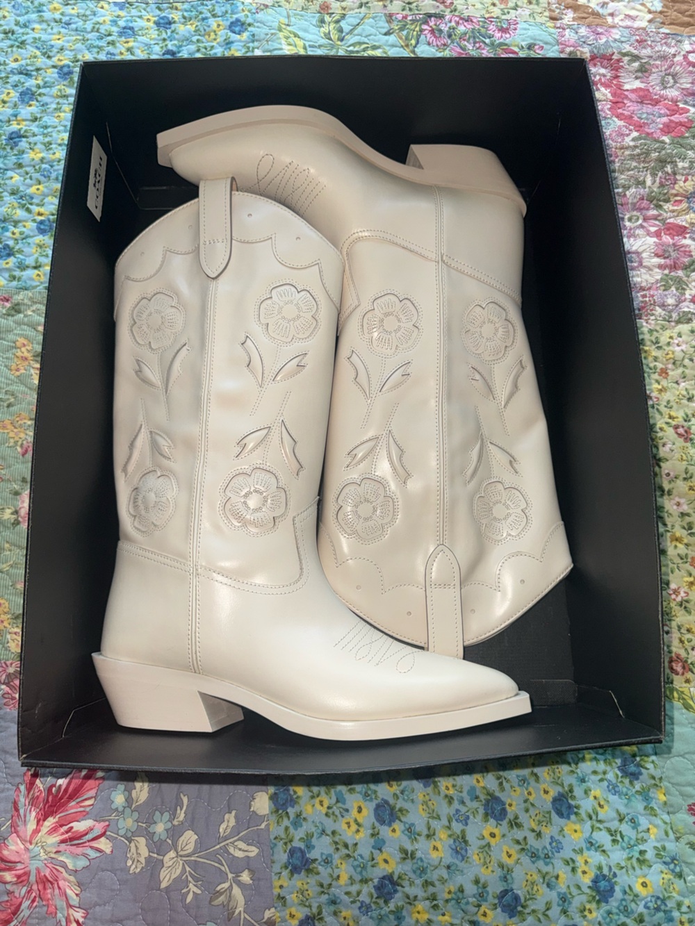 Coach Cream Floral Embroidered Western Knee Boots